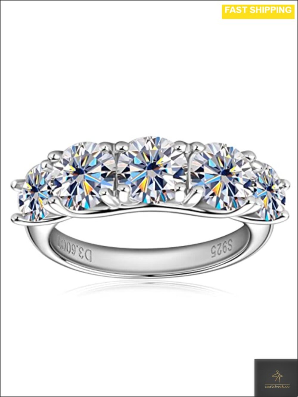 Moissanite 5 Stone Half Eternity Ring Sterling Silver Wedding Band